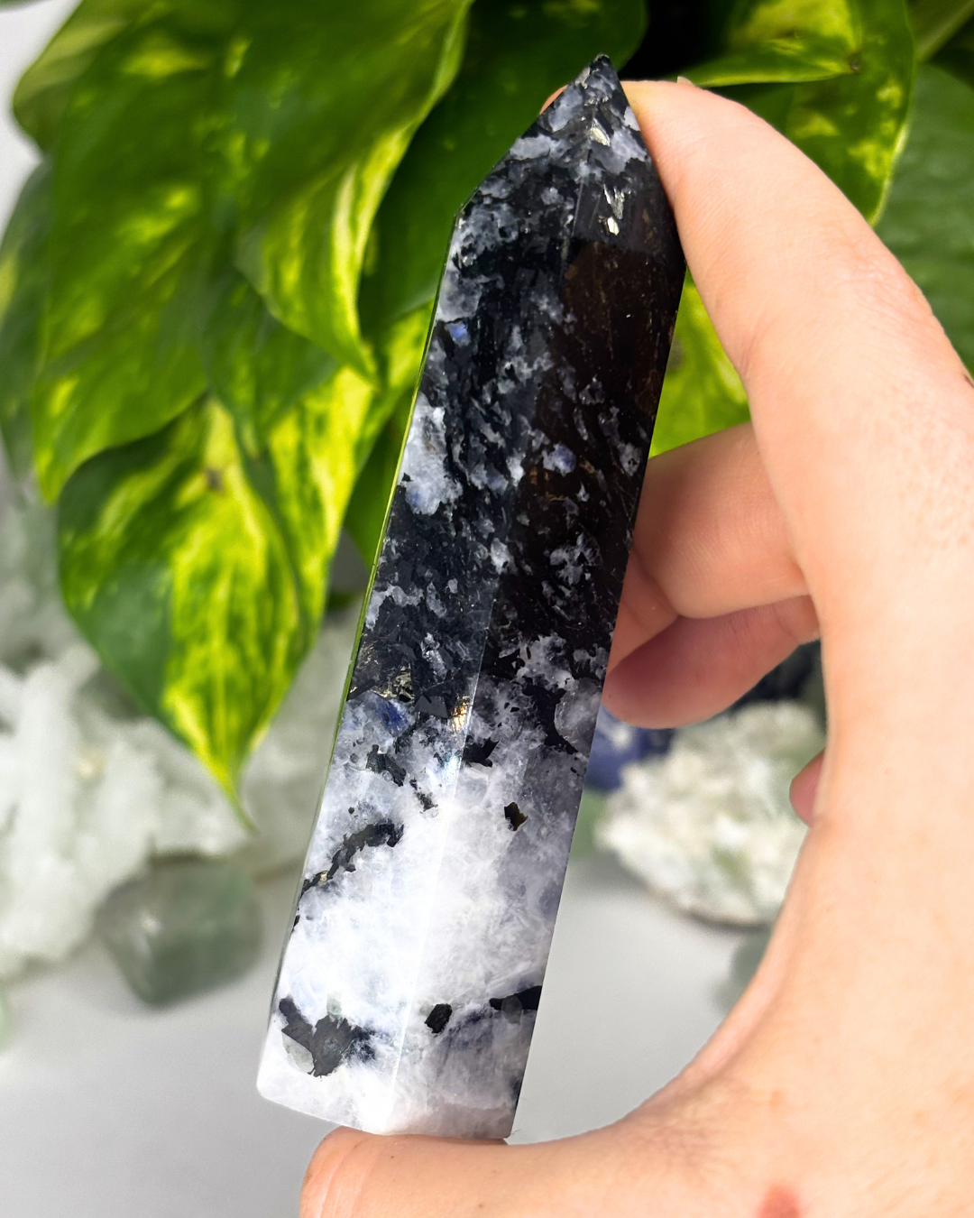 Moonstone with Tourmaline Tower