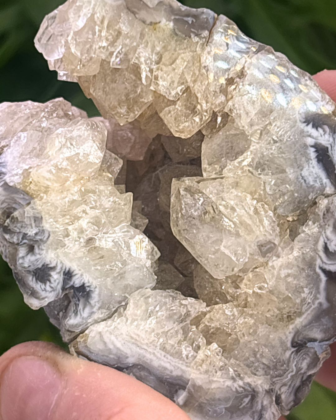 Medium Clear Quartz & Banded Agate Geode
