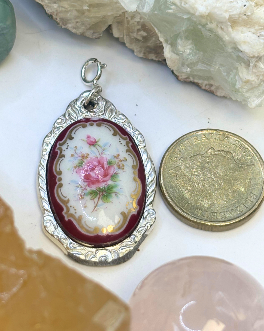 Burgundy Flowers Silver Spoon Charm