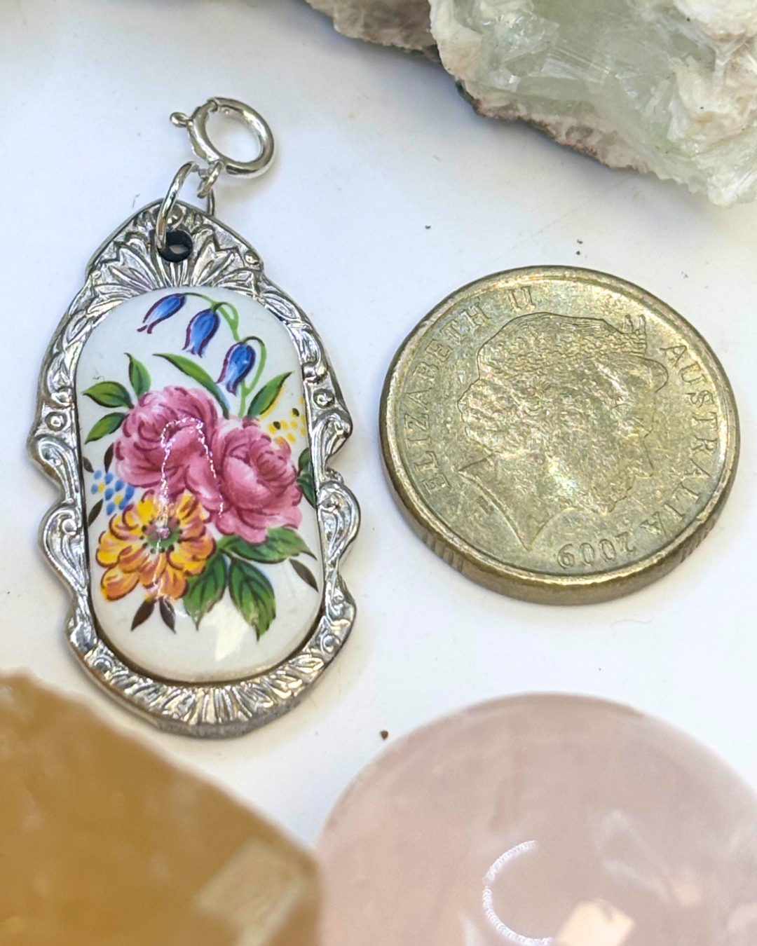 Pink & Yellow Flower Silver Spoon Charm