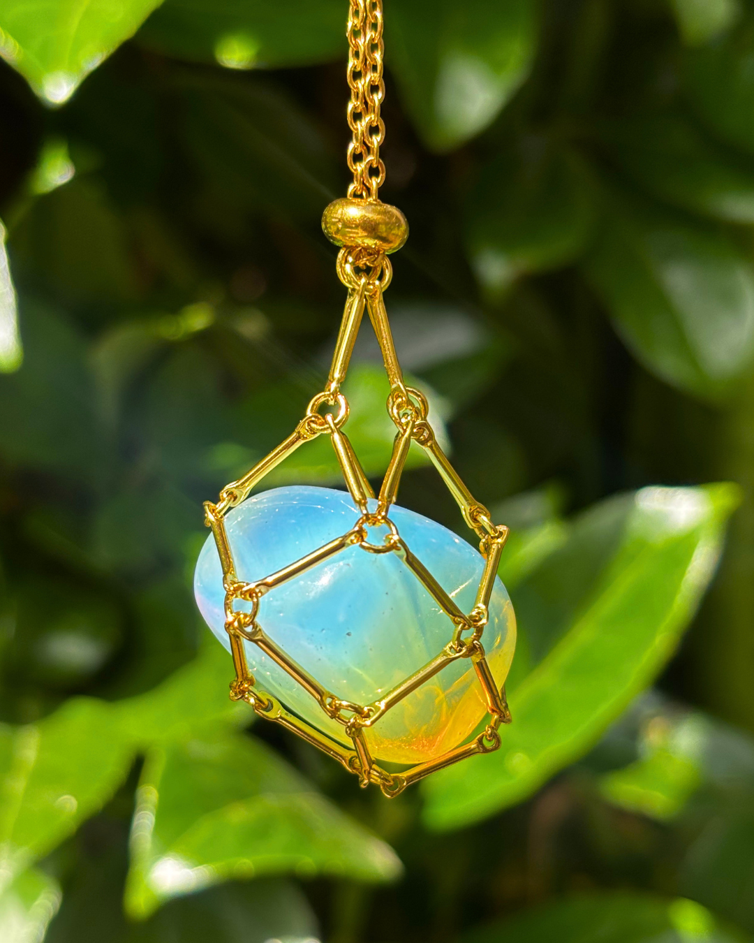 Long Gold Crystal Pouch Necklace