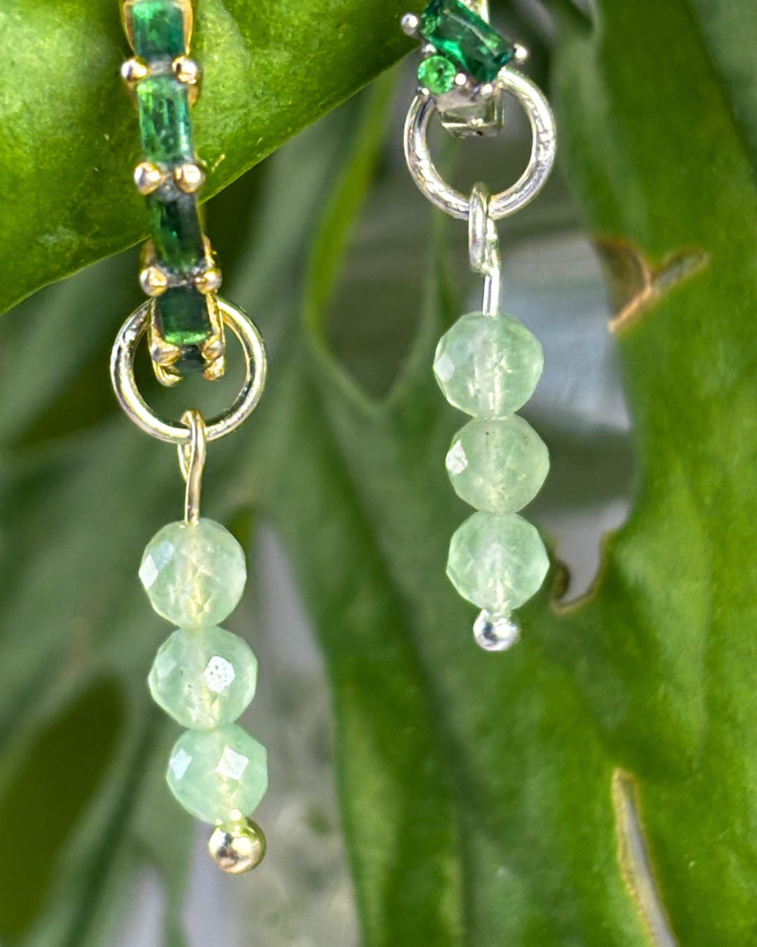 Green Aventurine Triple Dew Drop Charms PAIR