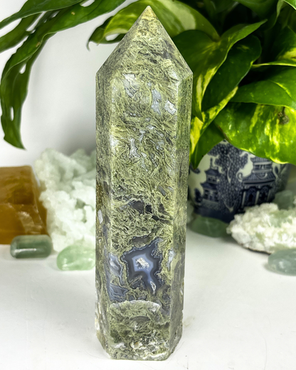 XL Druzy Moss Agate Tower C2
