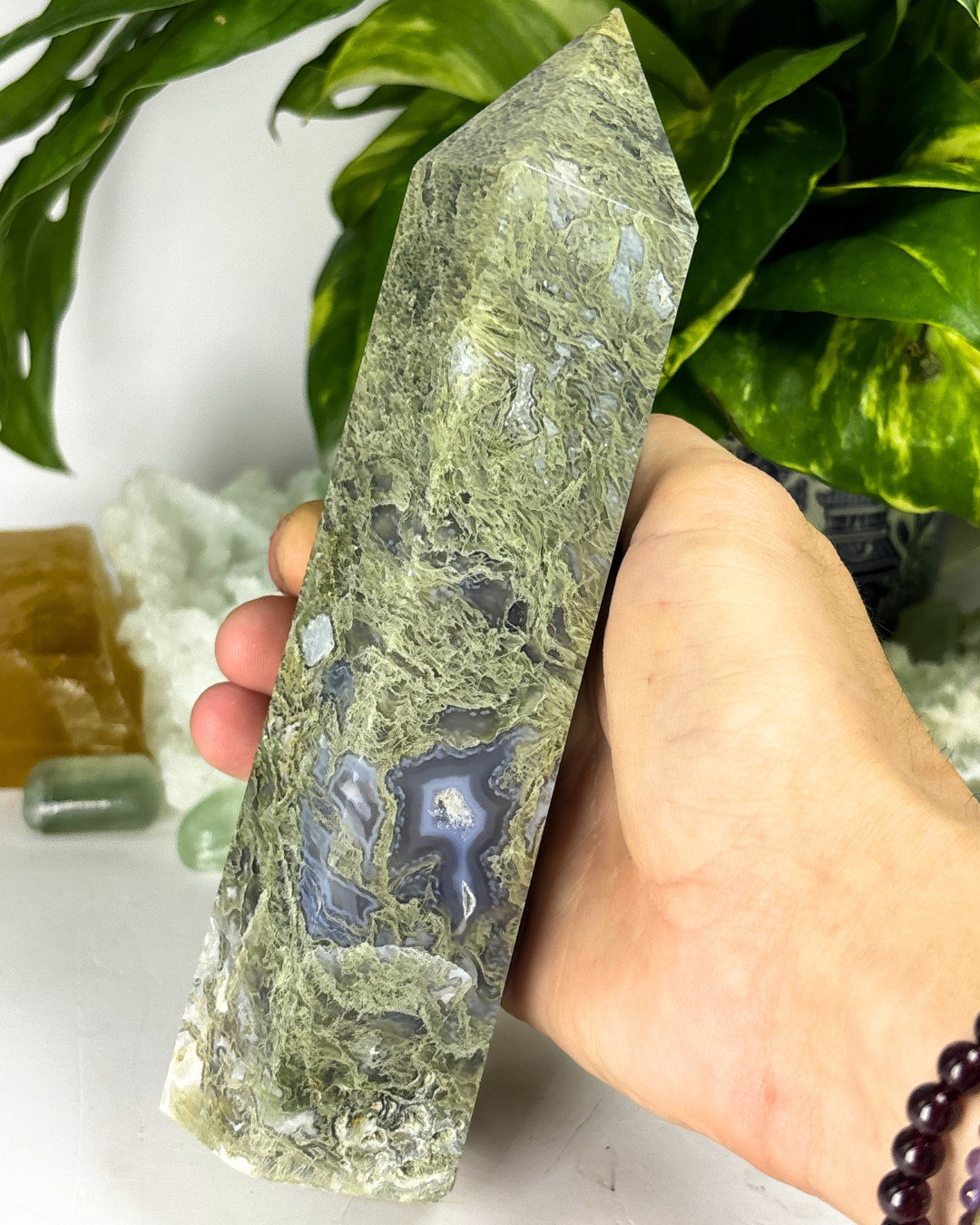 XL Druzy Moss Agate Tower C2