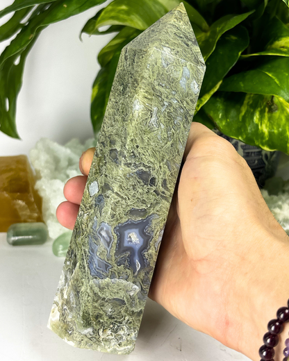 XL Druzy Moss Agate Tower C2