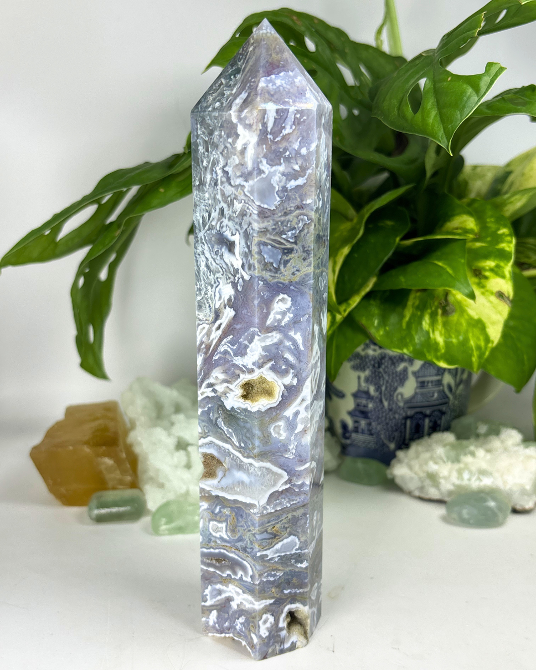 XL Druzy Purple Moss Agate Tower C3