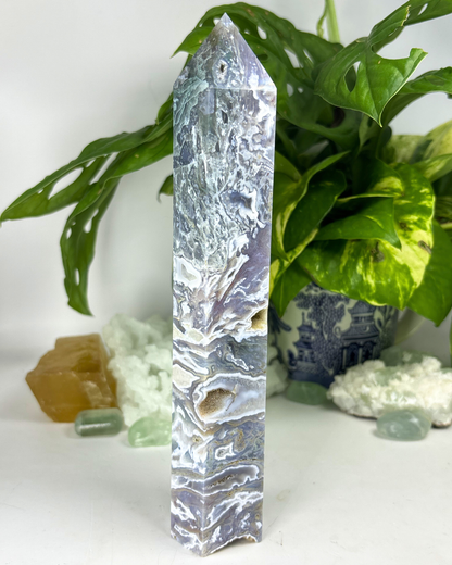 XL Druzy Purple Moss Agate Tower C3