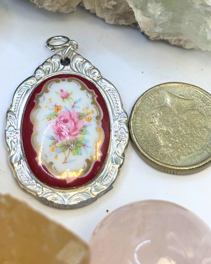 Japanese Burgundy Flowers Silver Spoon Charm