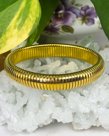 Medium Gold Vintage Inspired Snake Bone Stretchy Bracelet 12mm