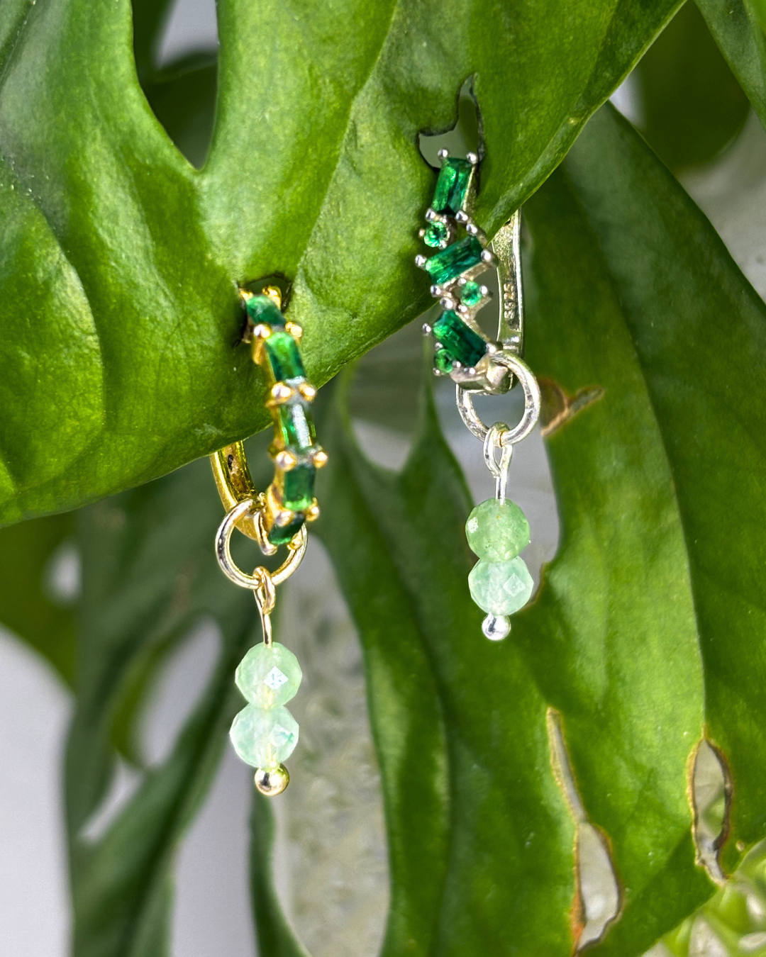 Green Aventurine Double Dew Drop Charms PAIR