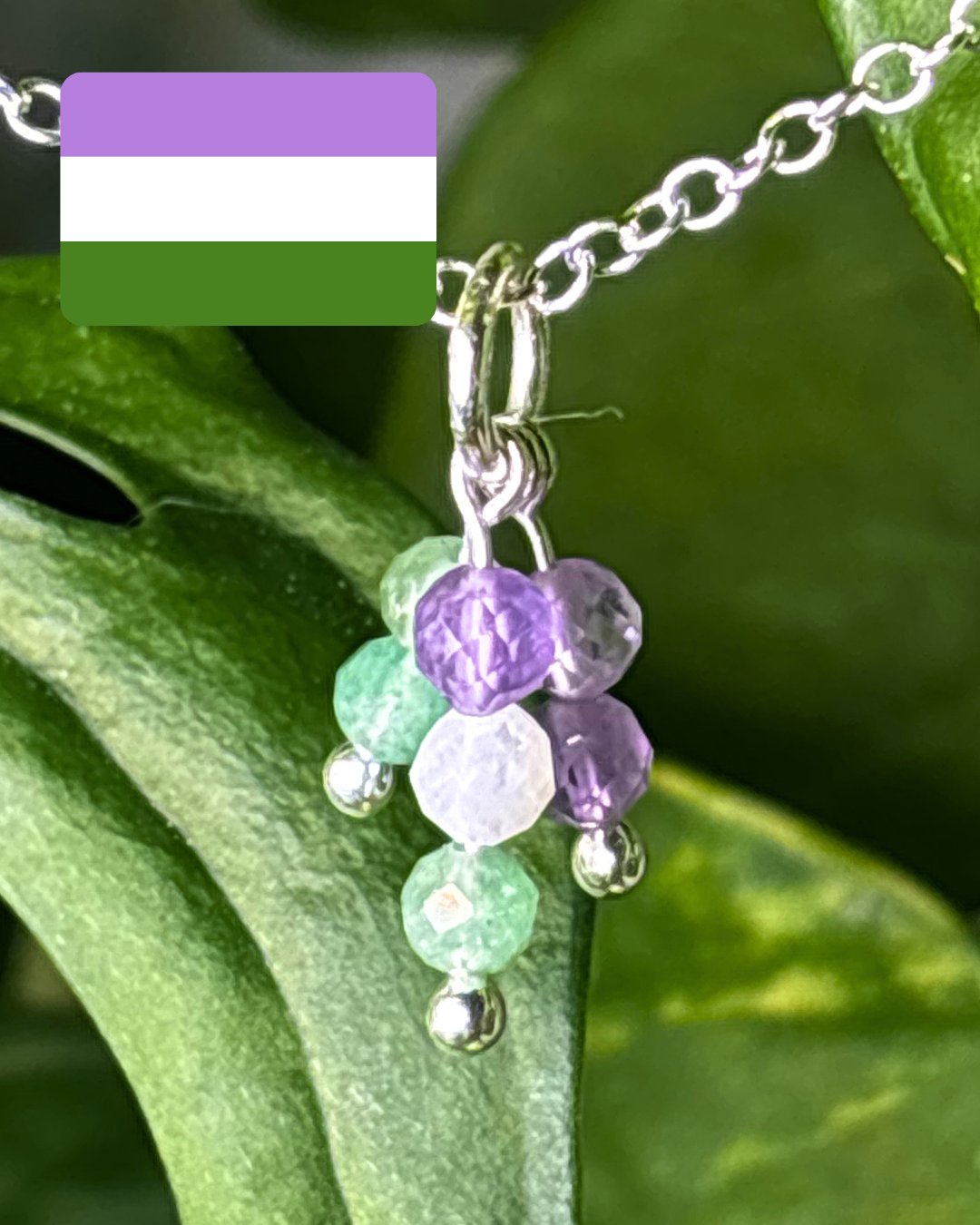 Genderqueer Pride Double Sparkle Necklace Charm