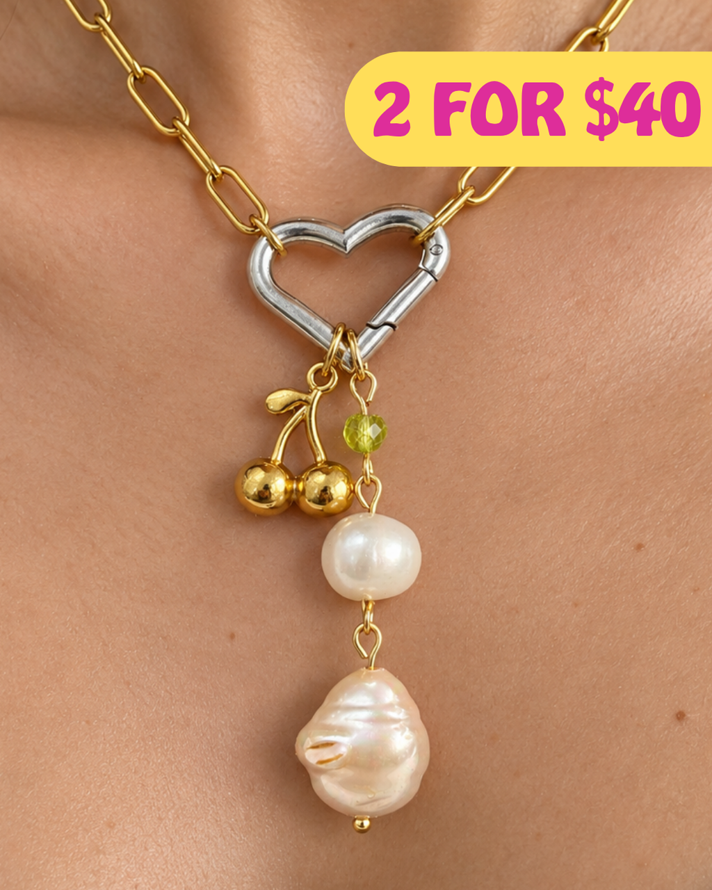 The Heart Mixed Metals Clasp Necklace
