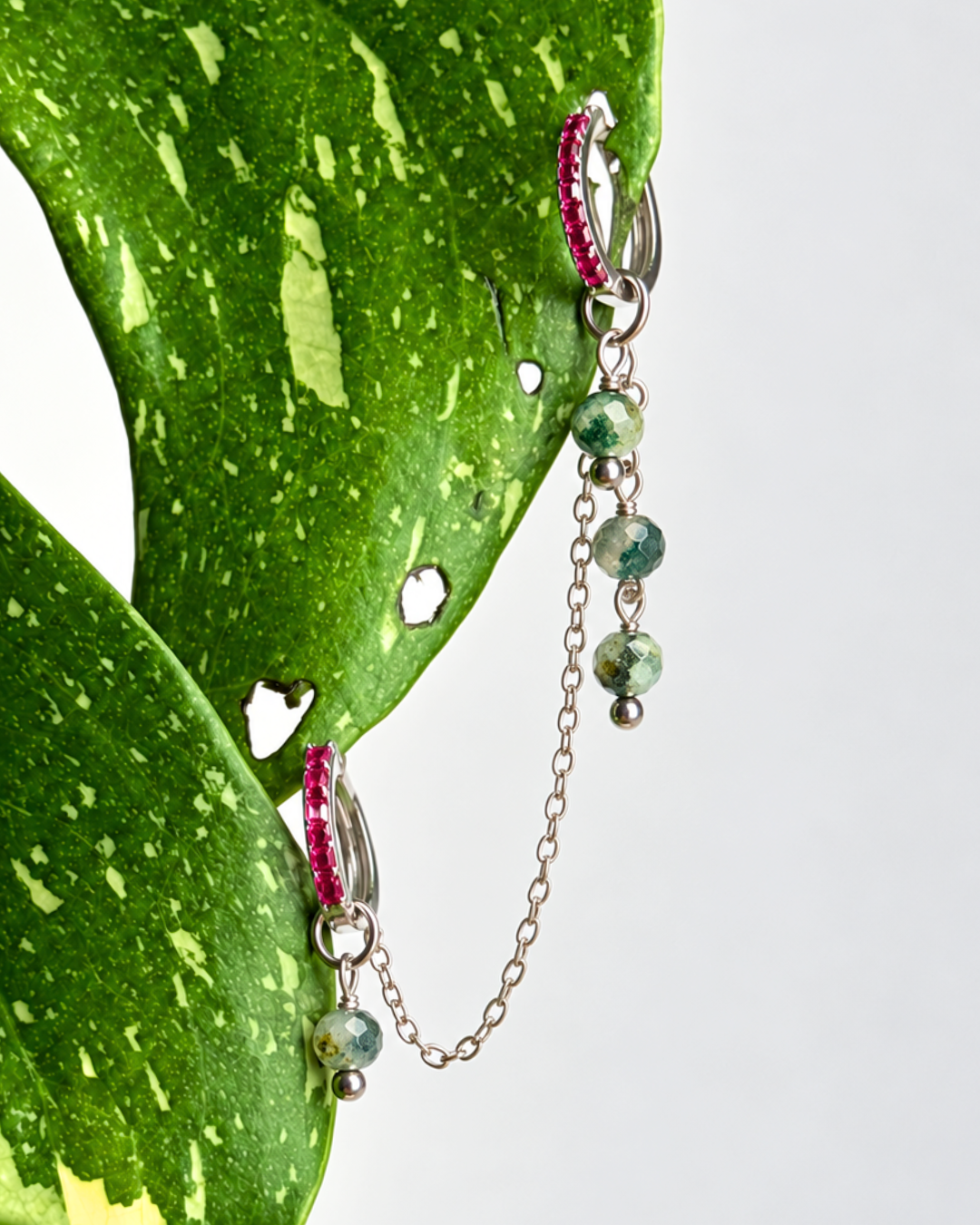 Moss Agate Waterfall Earring Chain
