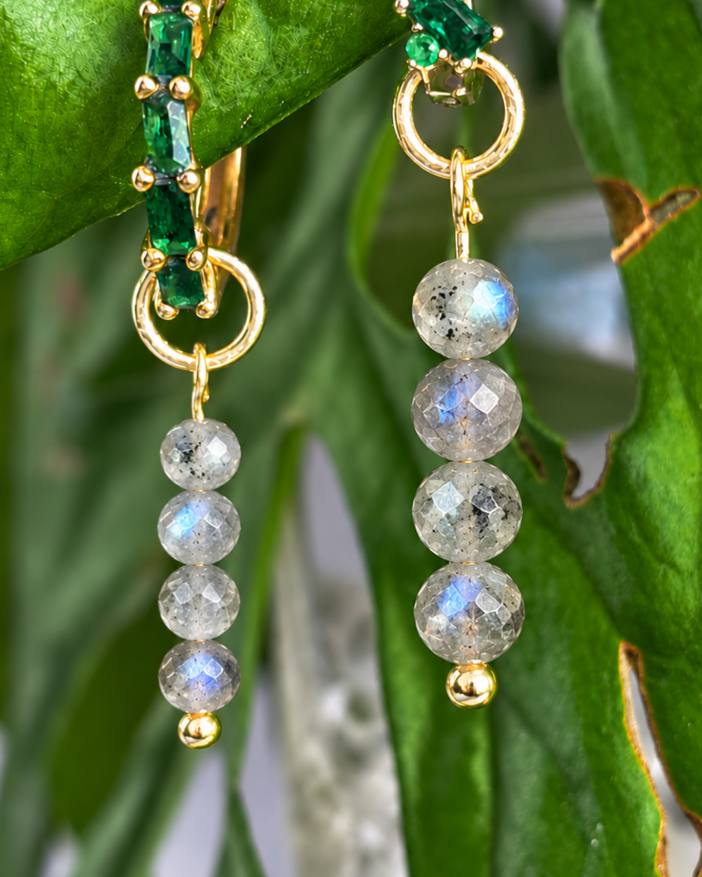 Labradorite Long Dew Drop Charms PAIR