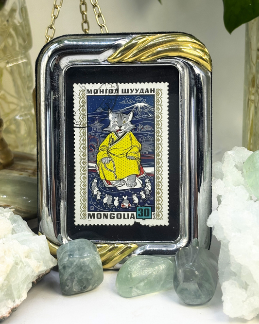Mongolian Cat Mixed Metals Vintage Stamp Frame