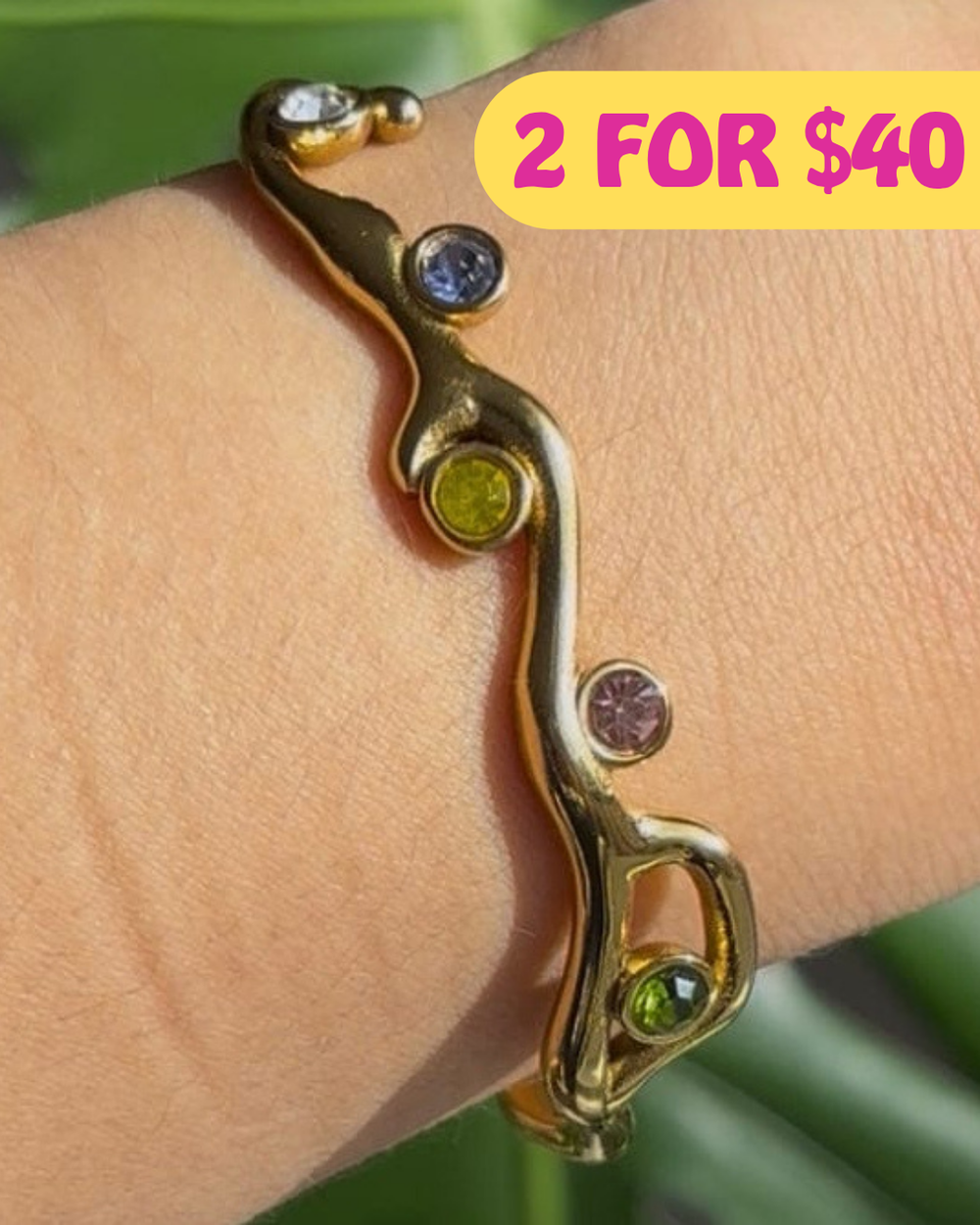 Rainbow Flower Garland Gold Cuff Bracelet