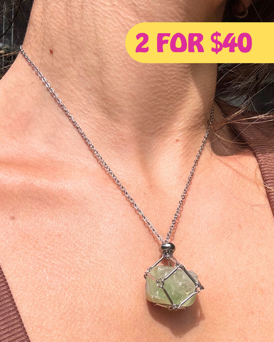 Short Silver Crystal Pouch Necklace