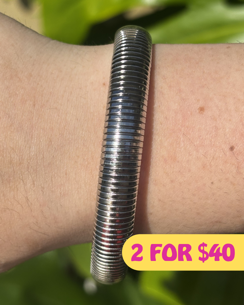 Small Silver Vintage Inspired Snake Bone Stretchy Bracelet 10mm