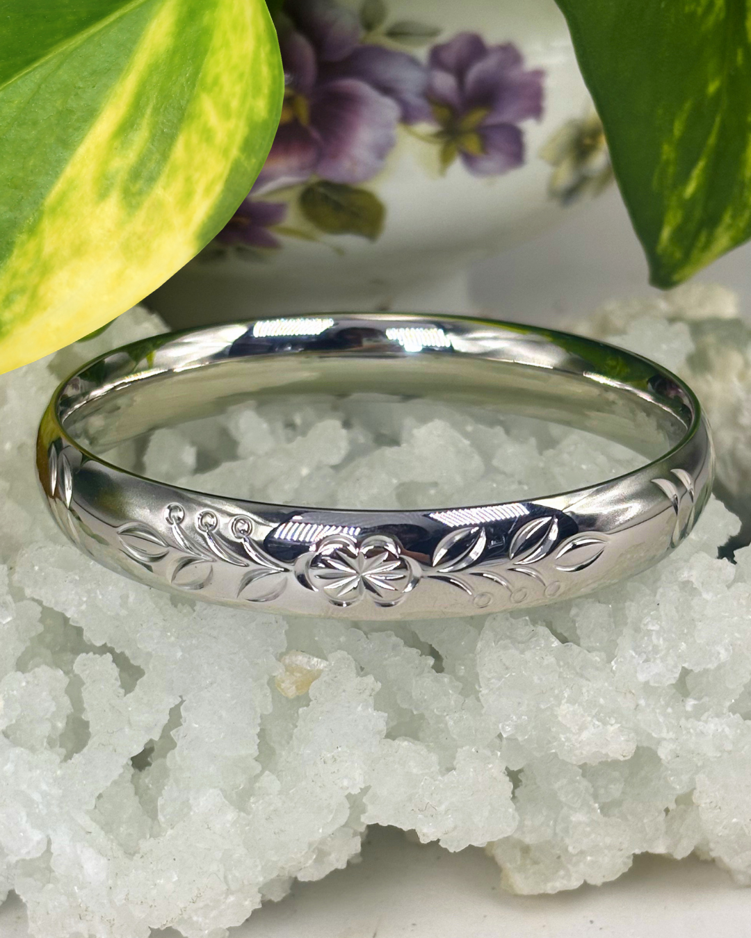 Silver Rosie Blooms Chunky Vintage Inspired Bracelet 10mm