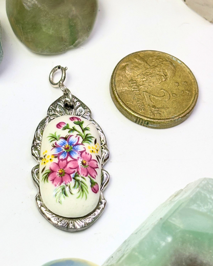 Pink & Blue Flower Silver Spoon Charm