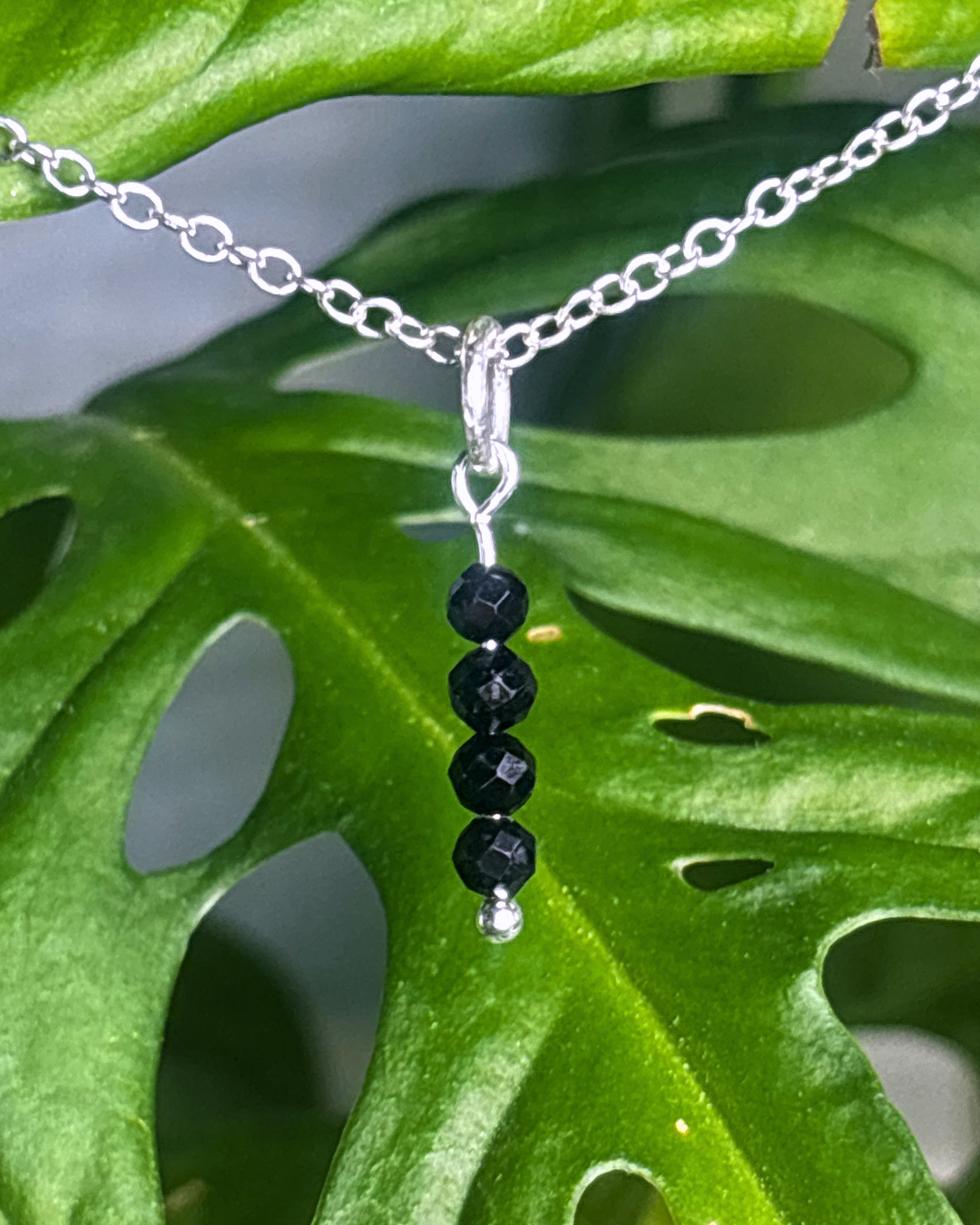 Black Tourmaline Long Necklace Charm