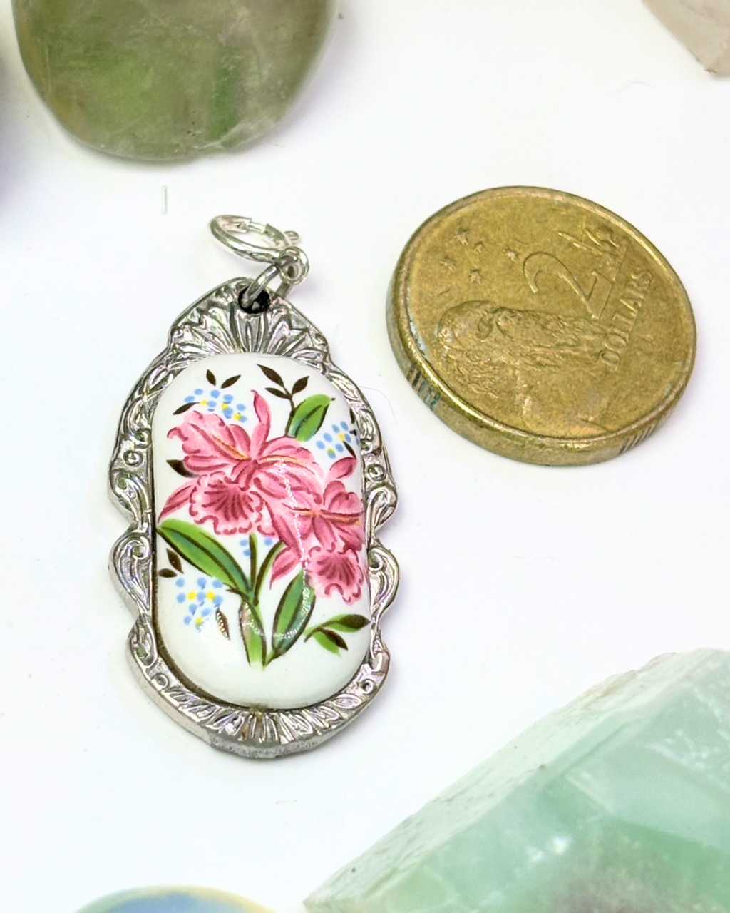 Pink Flower Silver Spoon Charm