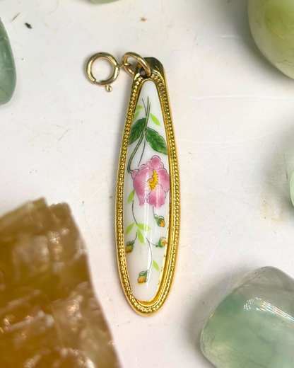 Gold Pink Rose Teardrop Spoon Charm