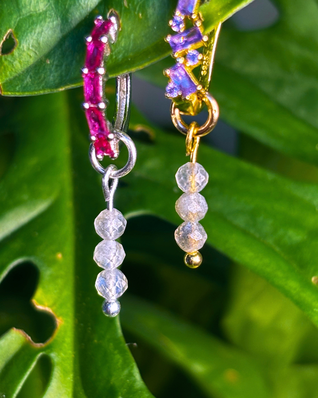 Labradorite Triple Dew Drop Charms PAIR