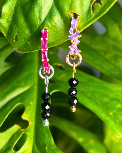 Black Tourmaline Triple Dew Drop Charms PAIR