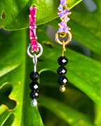 Black Tourmaline Triple Dew Drop Charms PAIR
