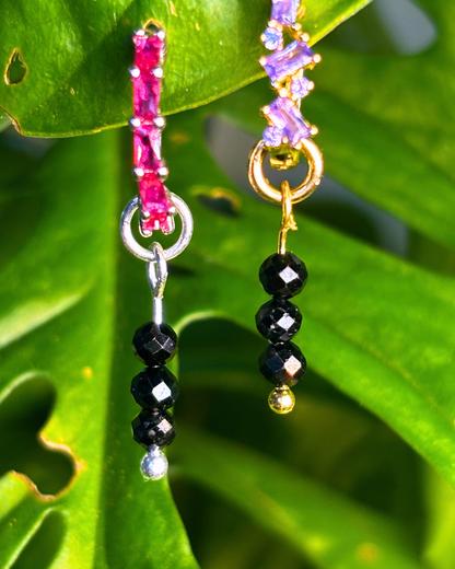 Black Tourmaline Triple Dew Drop Charms PAIR