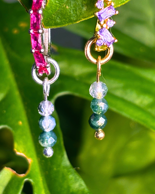 Moss Agate Triple Dew Drop Charms PAIR