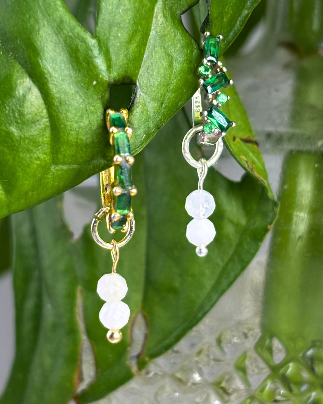 Moonstone Double Dew Drop Charms PAIR