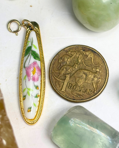 Gold Pink Rose Teardrop Spoon Charm