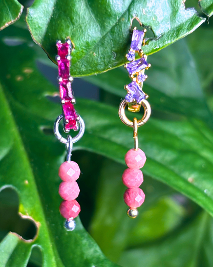Rhodonite Triple Dew Drop Charms PAIR