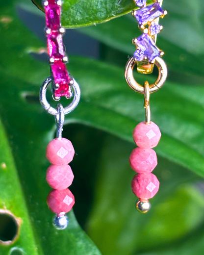 Rhodonite Triple Dew Drop Charms PAIR