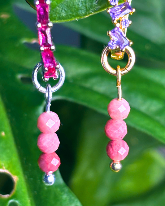 Rhodonite Triple Dew Drop Charms PAIR