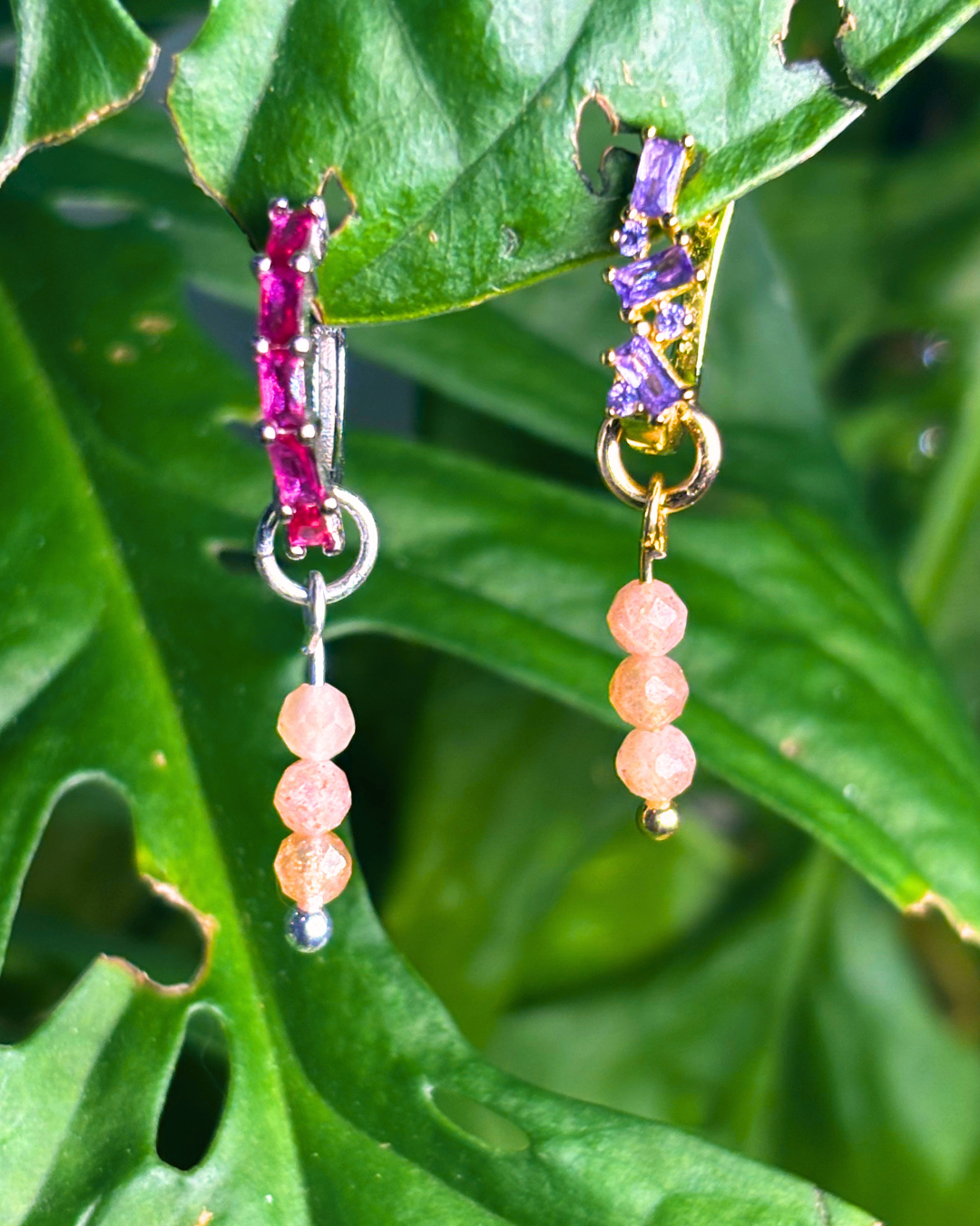 Peach Moonstone Triple Dew Drop Charms PAIR