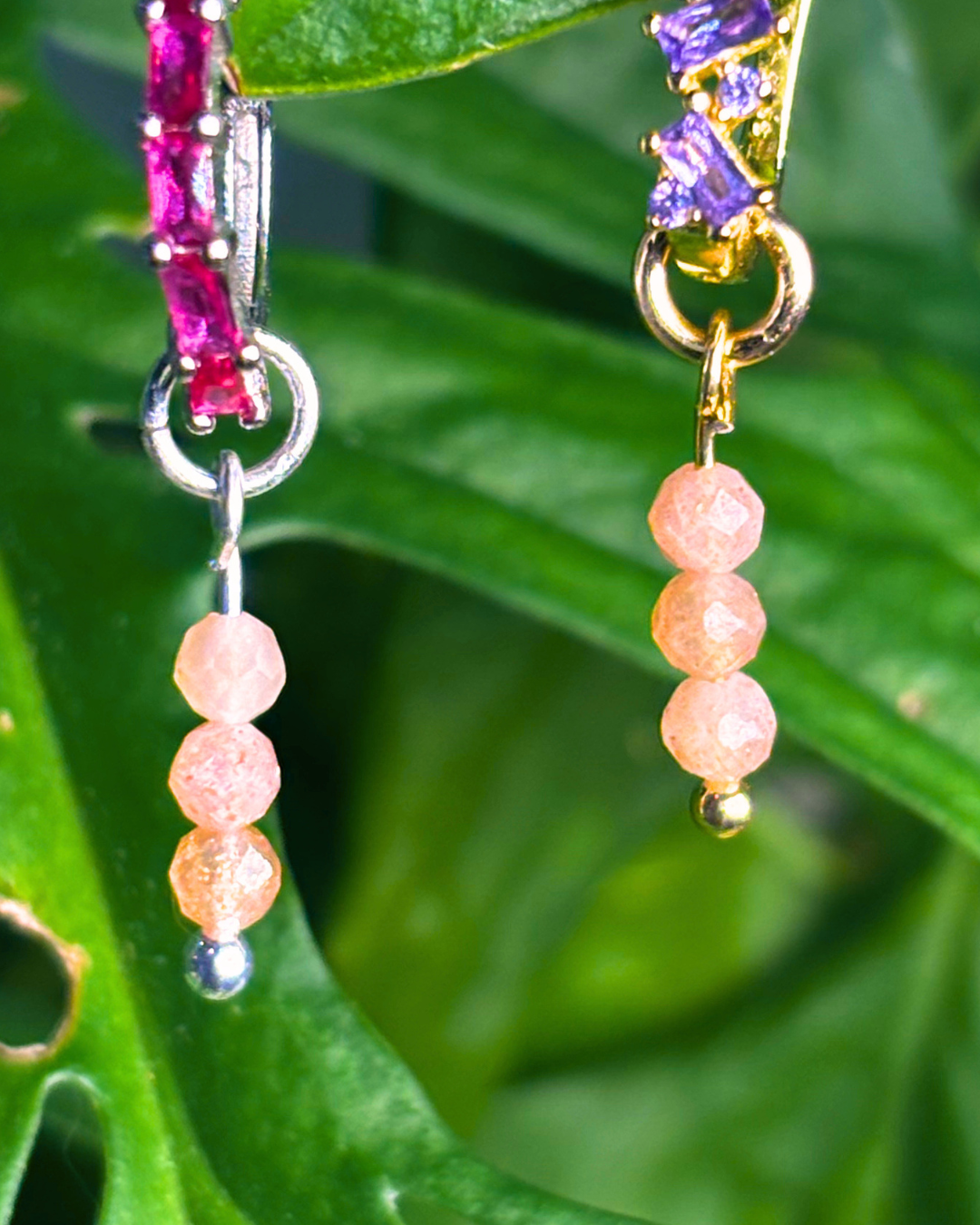 Peach Moonstone Triple Dew Drop Charms PAIR