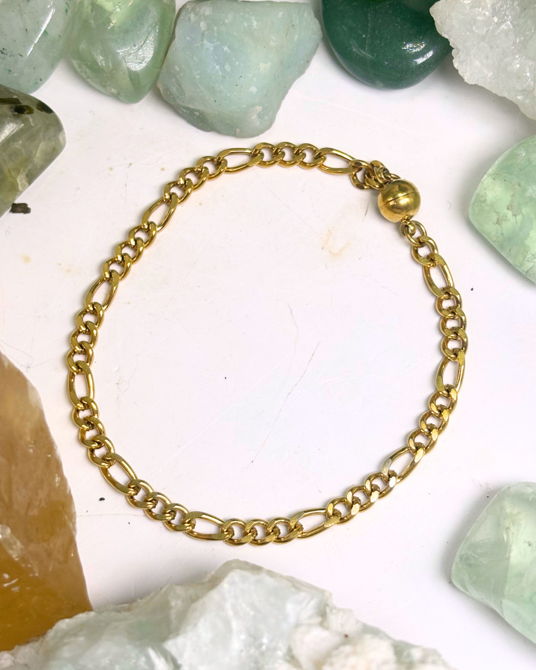 Gold Figaro Bracelet with Magnetic Clasp SMALL