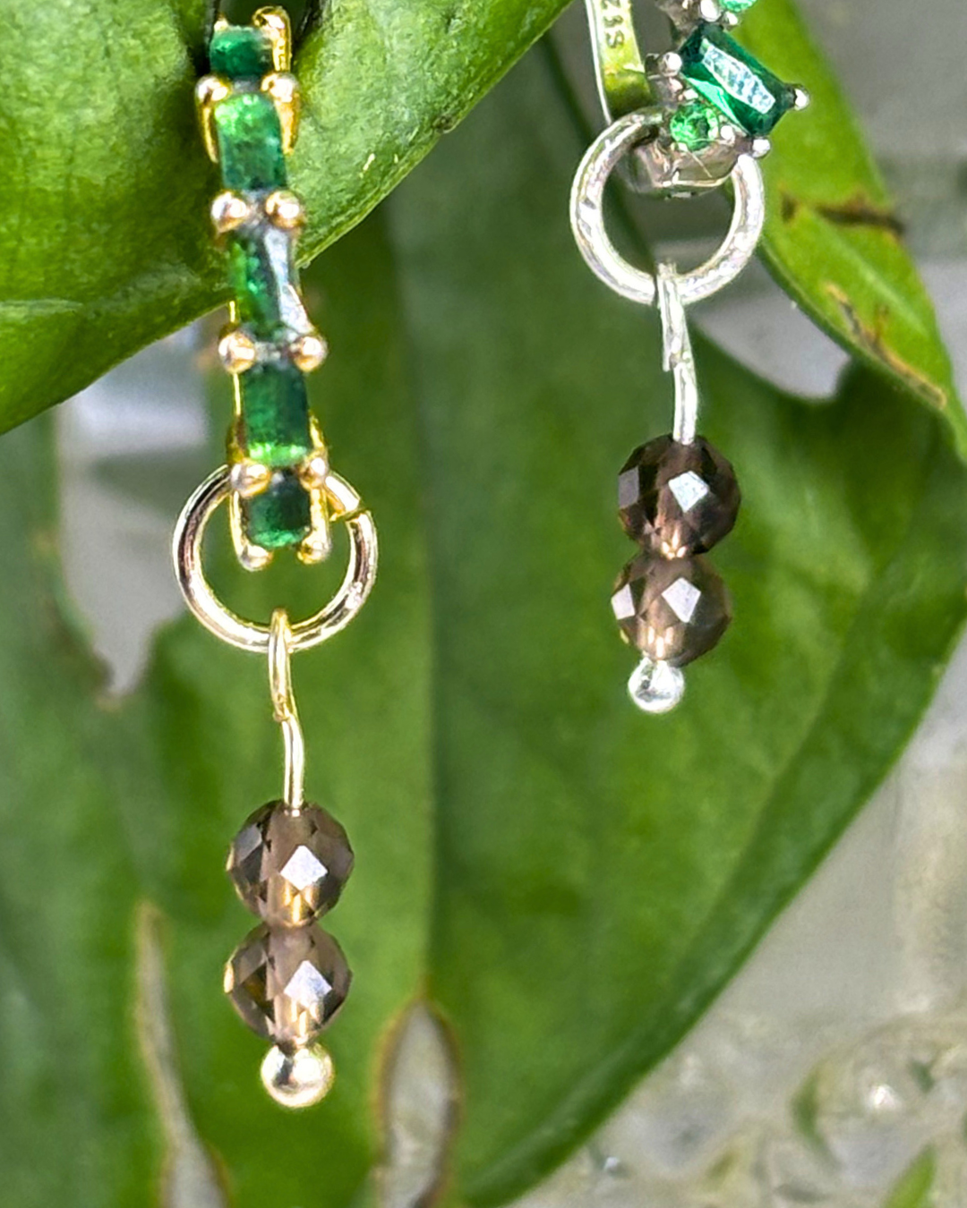Smokey Quartz Double Dew Drop Charms PAIR