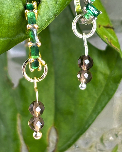 Smokey Quartz Double Dew Drop Charms PAIR