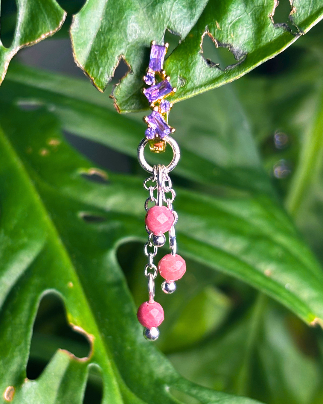 Rhodonite Lily of the Valley Crystal Earring Charm