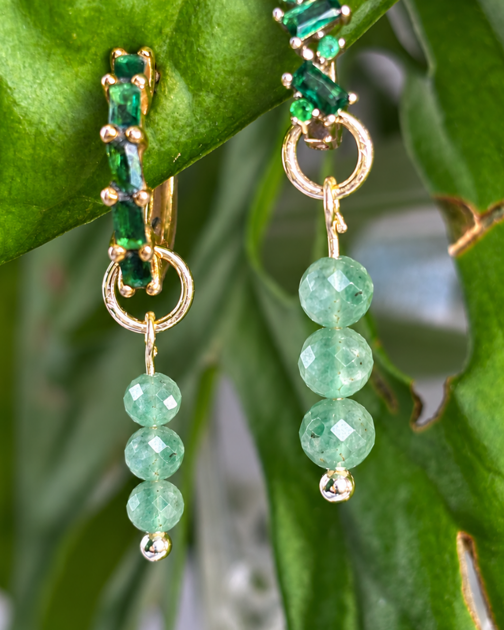 Green Aventurine Triple Dew Drop Charms PAIR
