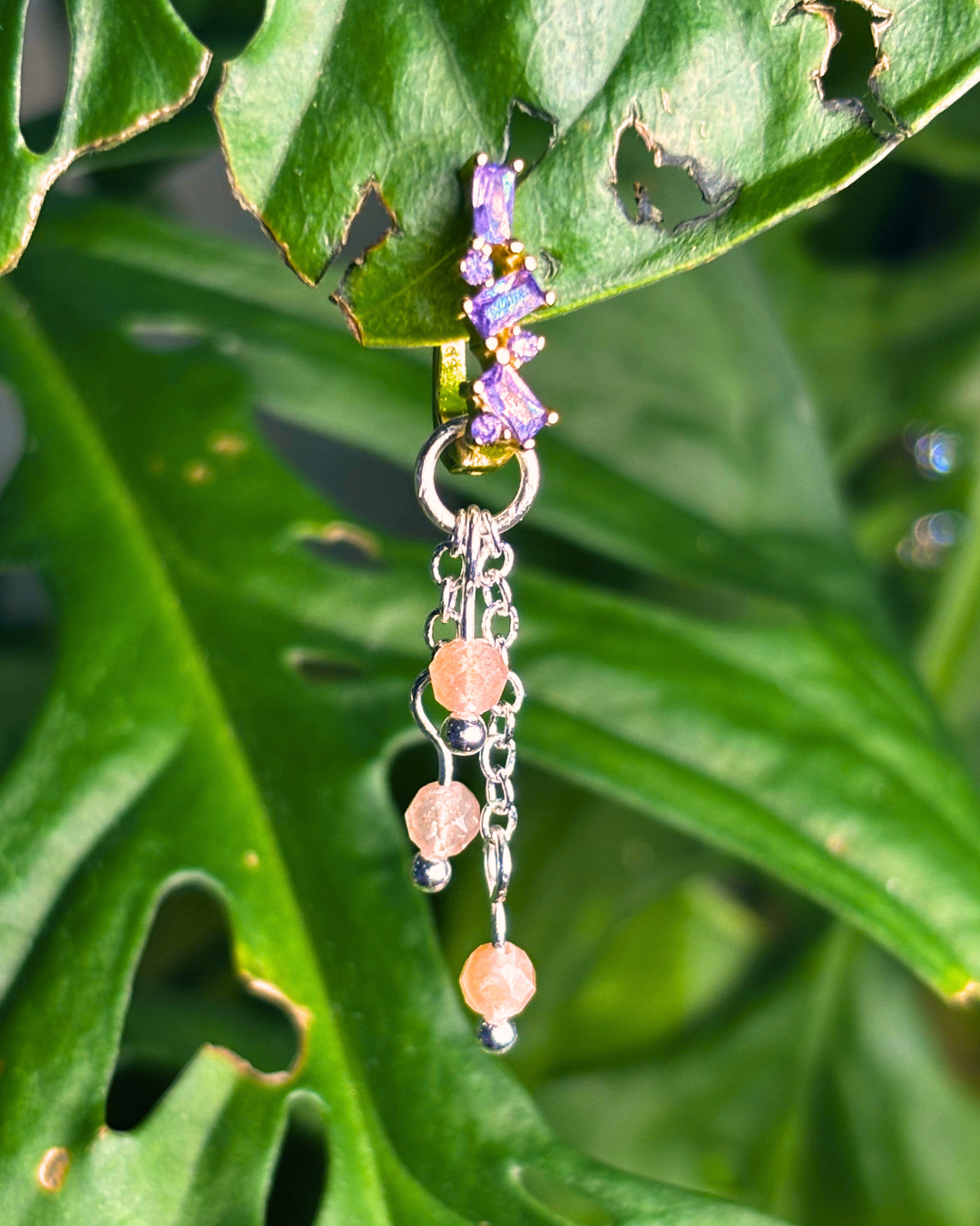 Peach Moonstone Lily of the Valley Crystal Earring Charm