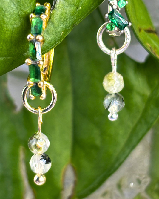 Prehnite Double Dew Drop Charms PAIR