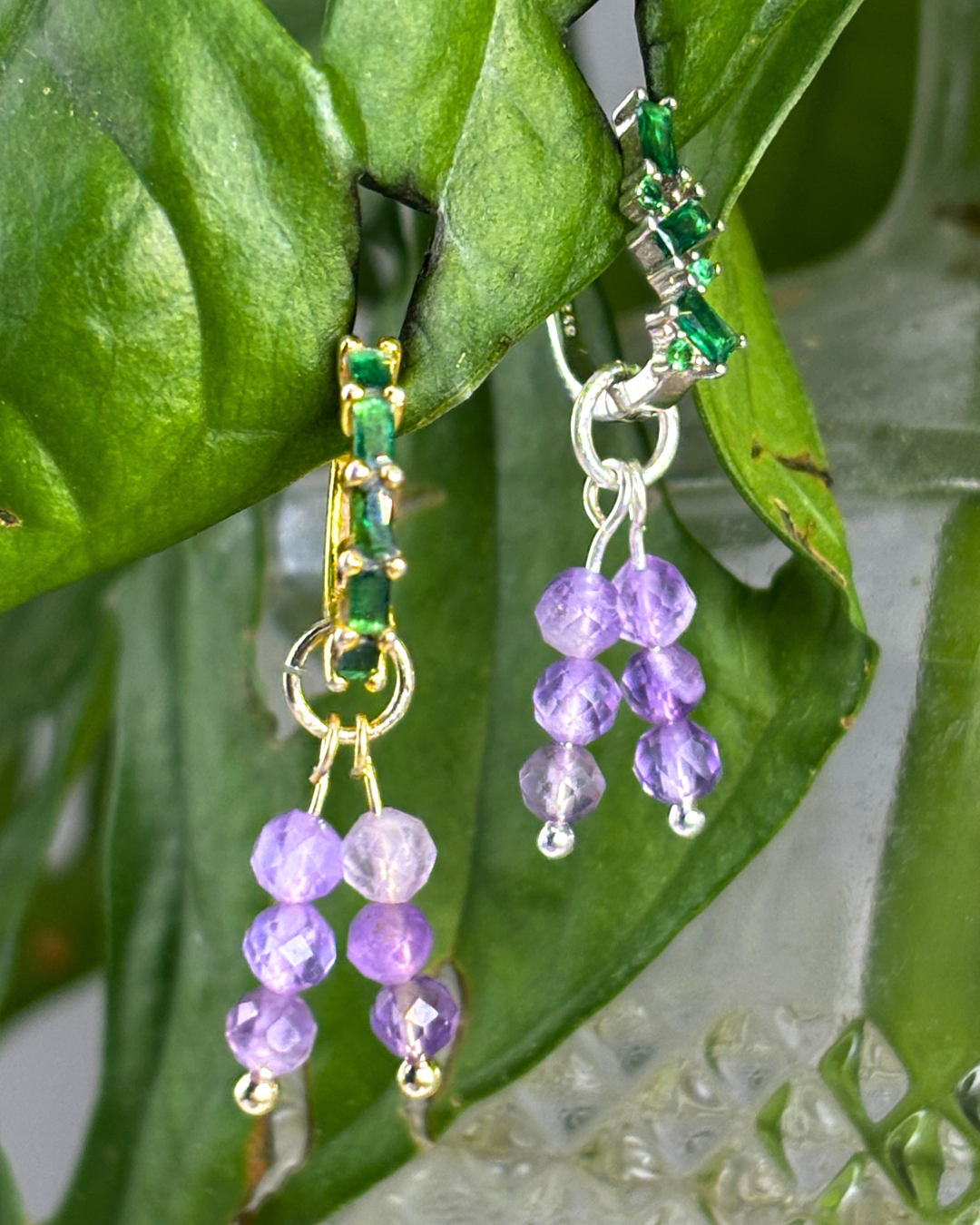 Amethyst Triple Stacked Charms Pair