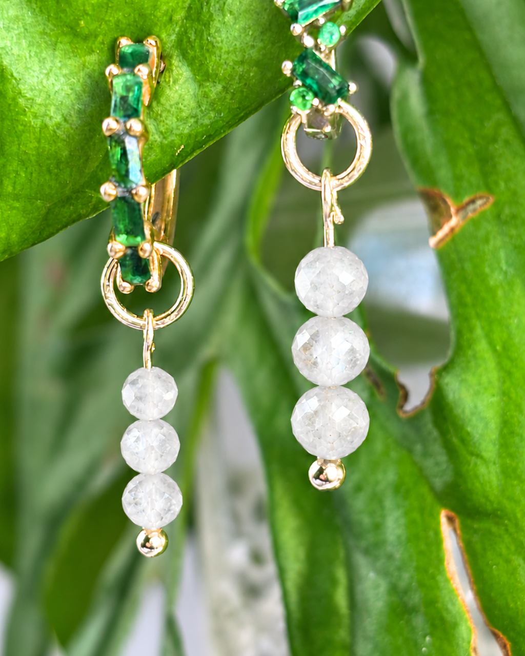 Moonstone Triple Dew Drop Charms PAIR