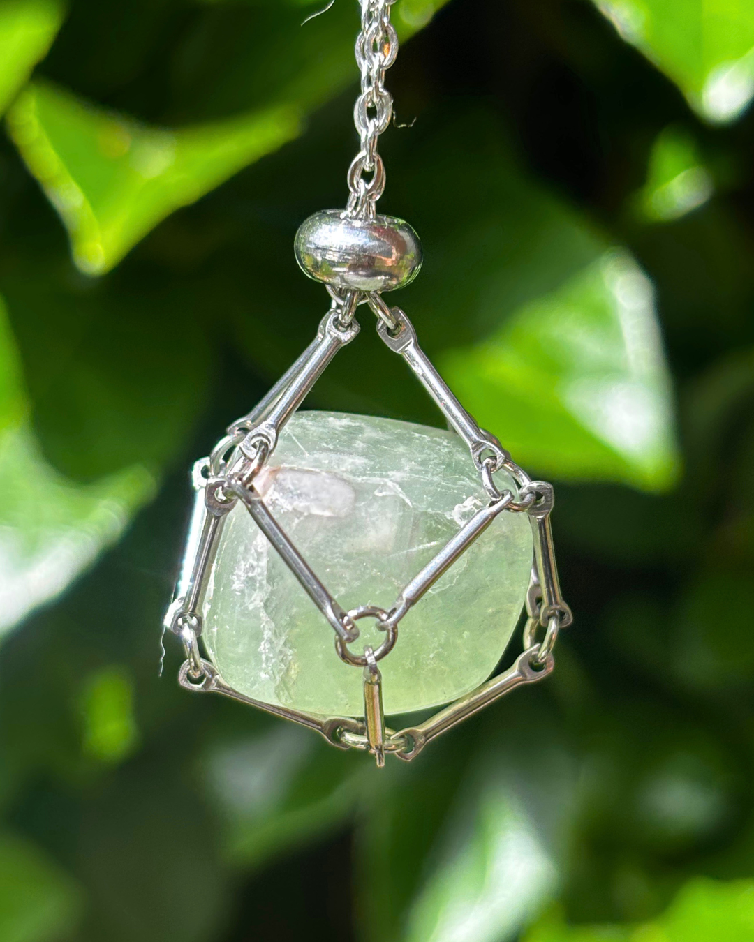 Short Silver Crystal Pouch Necklace