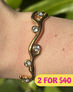 White Flower Garland Gold Cuff